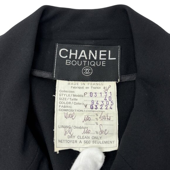 CHANEL Vintage 94P CC Logo Long Sleeve Jacket #40 Black Wool Button [105124] - Picture 11 of 11